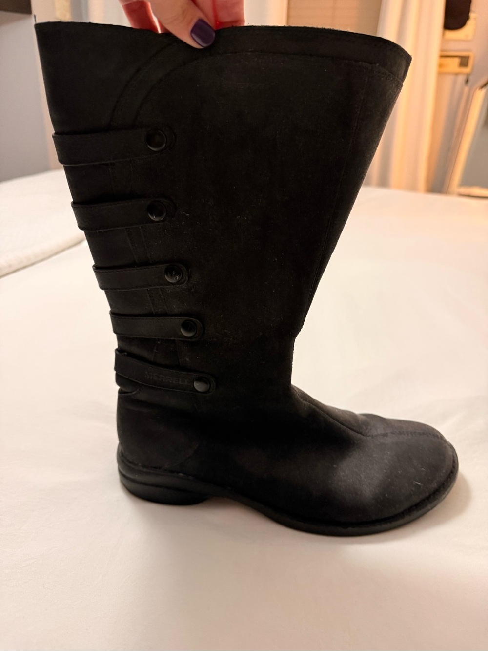 Merrell Black leather High Strap Detail Boots